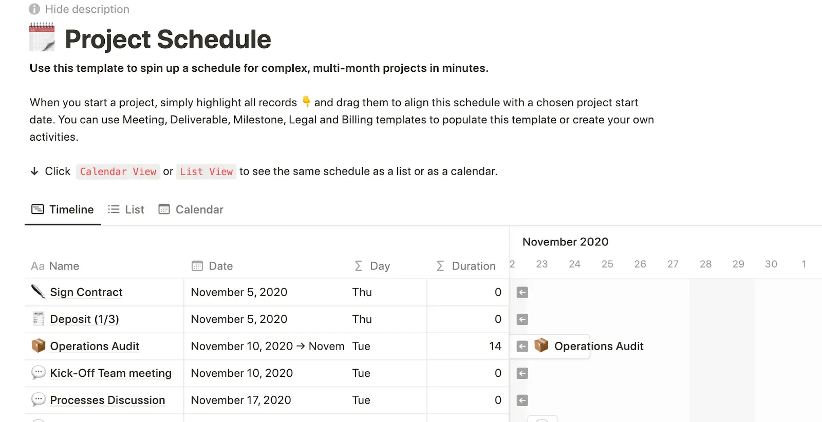 Project schedule
