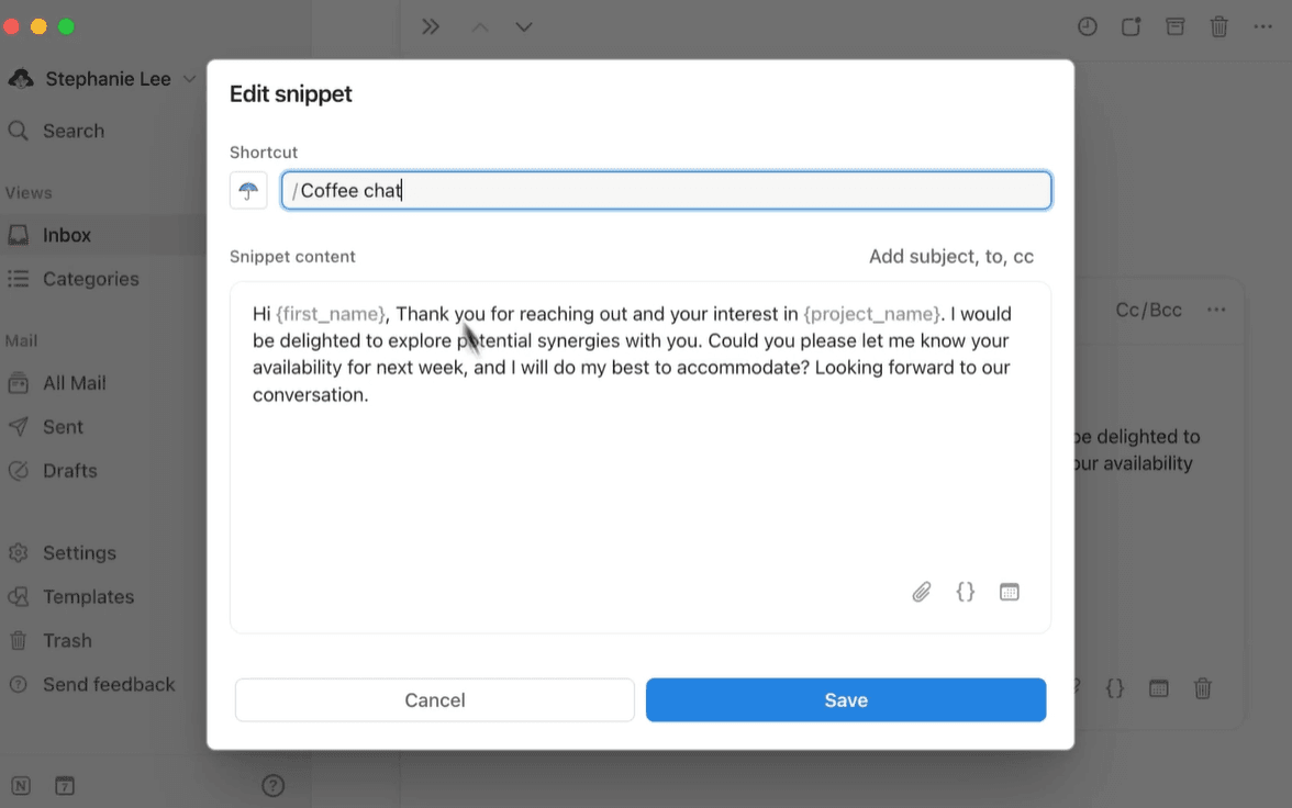 Notion Mail snippets