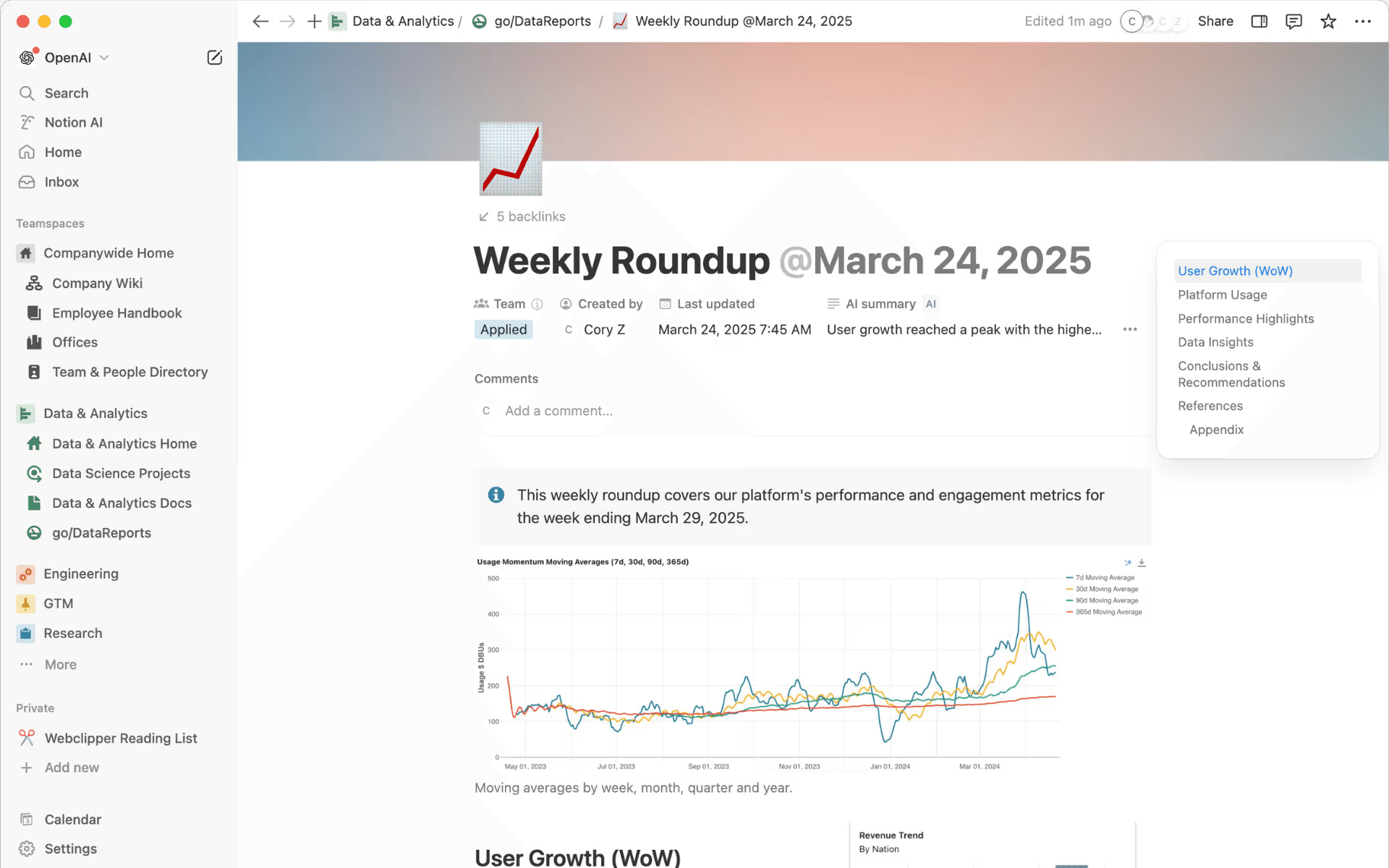 A weekly roundup in Notion