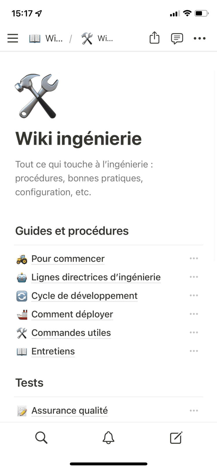 Une capture d’écran de l’application mobile de Notion