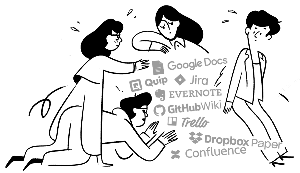 A team fighting back against the chaos of multiple tools from competing tools like confluence