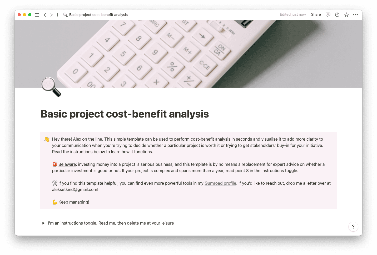 Basic project cost-benefit analysis template thumbnail